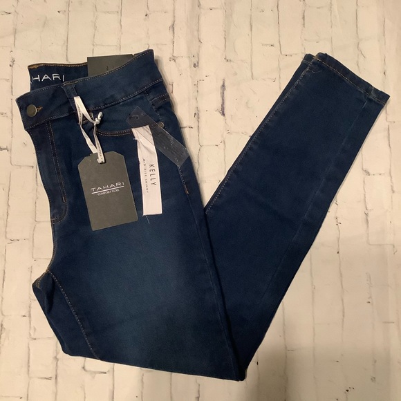 Womens Tahari mid-rise skinny jeans Kelly 10/30 dark wash comfort luxe NWT